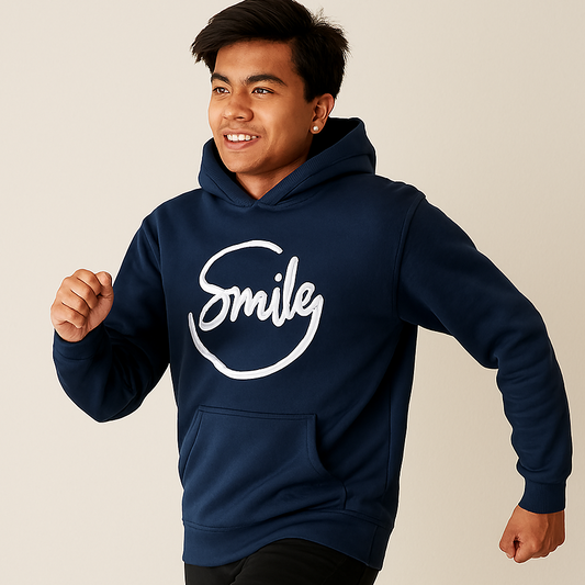 Navy Blue Smile Hoodie for Men | Premium Quality, Stylish & Machine Washable - LARGE