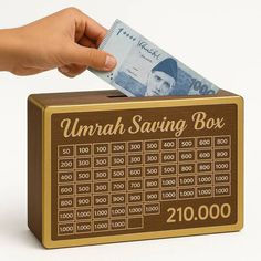 Wooden Umrah Saving Box – Premium 210,000 Goal Money Box For Umrah Fund, Elegant Islamic Design Charity And Donation Storage Box