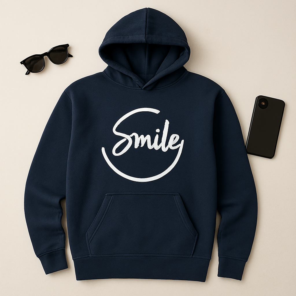 Navy Blue Smile Hoodie for Men | Premium Quality, Stylish & Machine Washable - LARGE