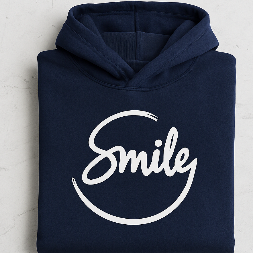 Navy Blue Smile Hoodie for Men | Premium Quality, Stylish & Machine Washable - LARGE