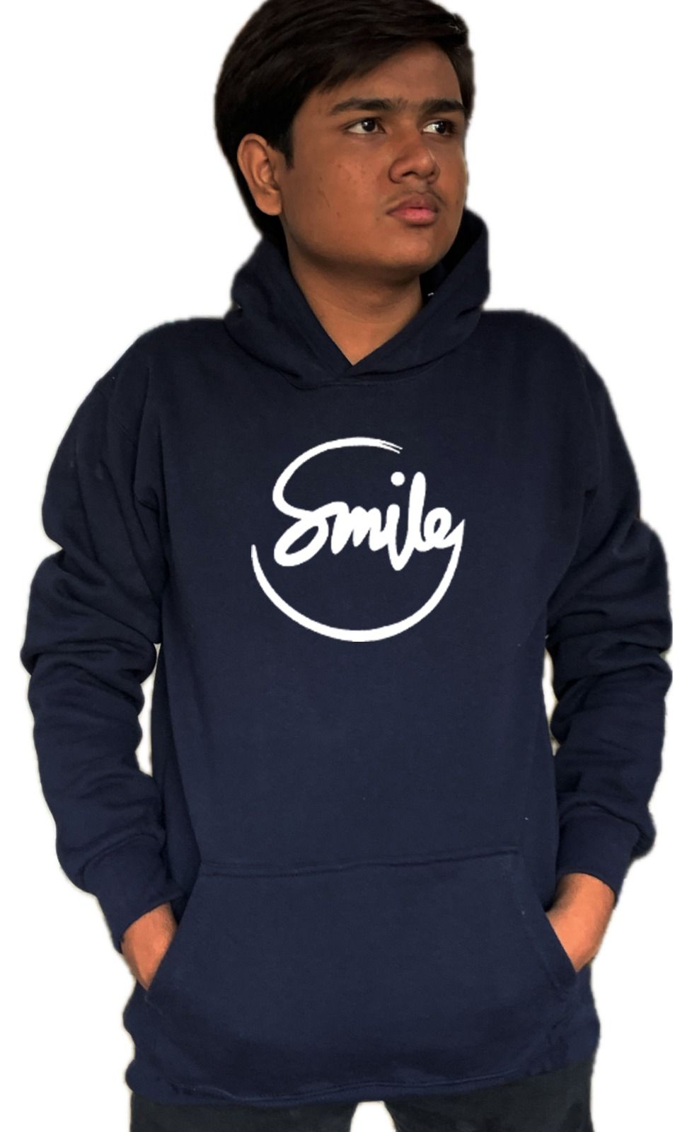 Navy Blue Smile Hoodie for Men | Premium Quality, Stylish & Machine Washable - LARGE