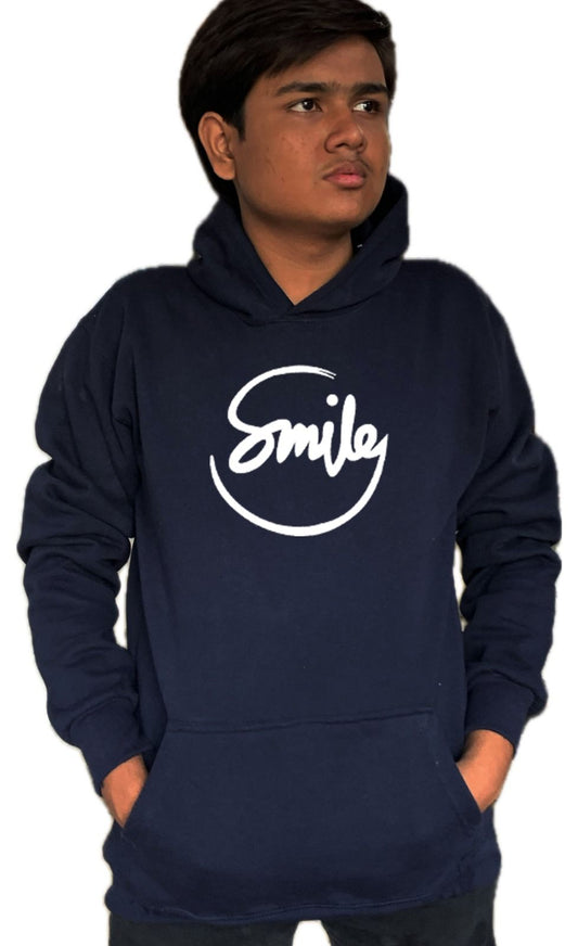 Navy Blue Smile Hoodie for Men | Premium Quality, Stylish & Machine Washable - LARGE