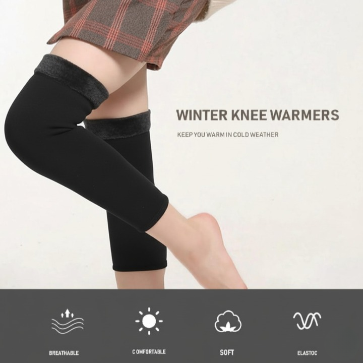 1 Pair Thermal Wool Knee Brace Sleeves – Long Warm Leg Support For Winter, Pain Relief & Joint Protection